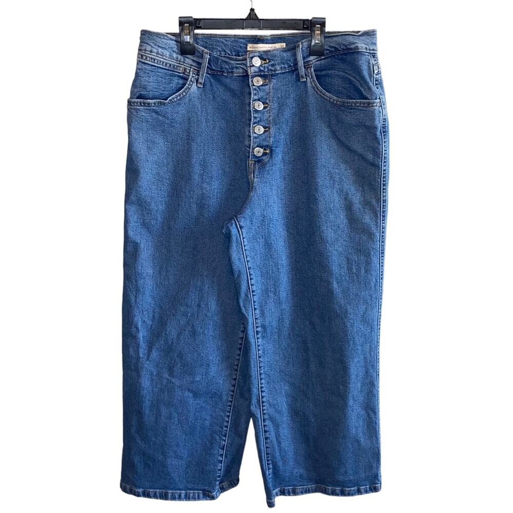 Levi's Mile High‎ Cropped Wide Leg Jeans 32 Button Fly High Rise Denim Blue